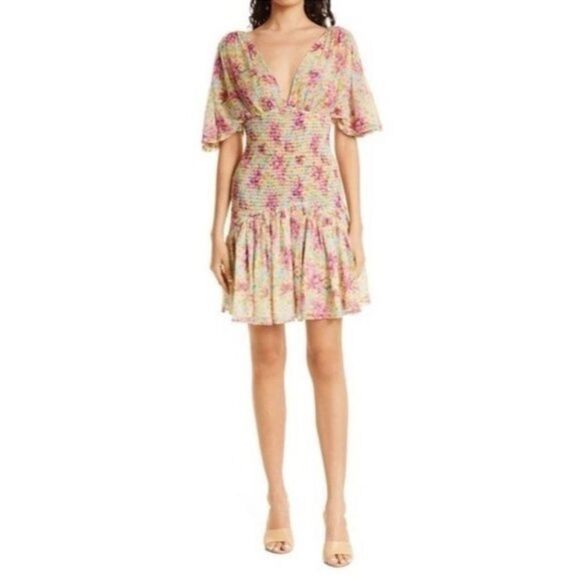 NWT ByTiMo Floral Smocked Ruffle Chiffon Mini Dress in Summer Flowers size S - Picture 5 of 13